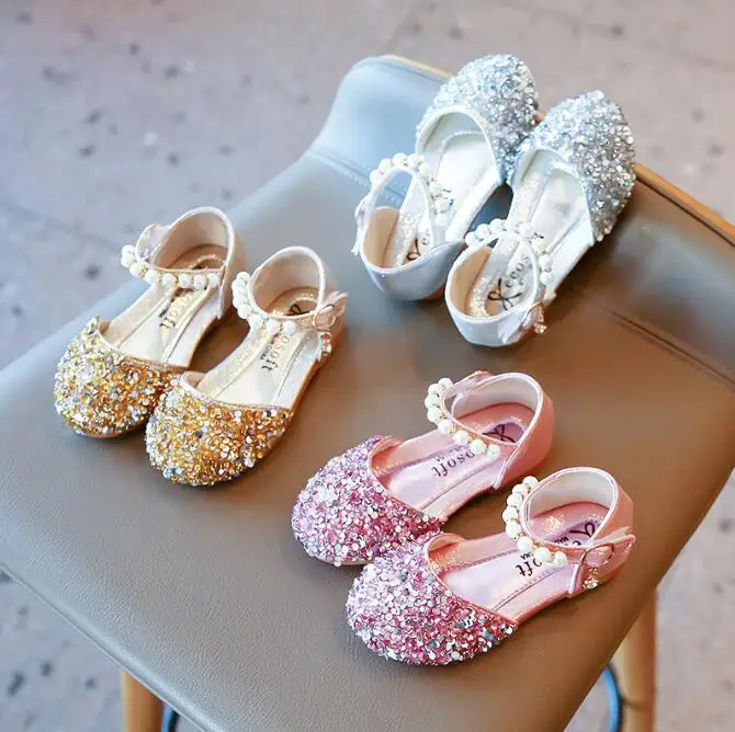 2023 Summer New Casual Children Pearl Sandals Kids Girls Beaded Bow Princess Flats Student Non-slip Baby Flip-flops Beach Shoes