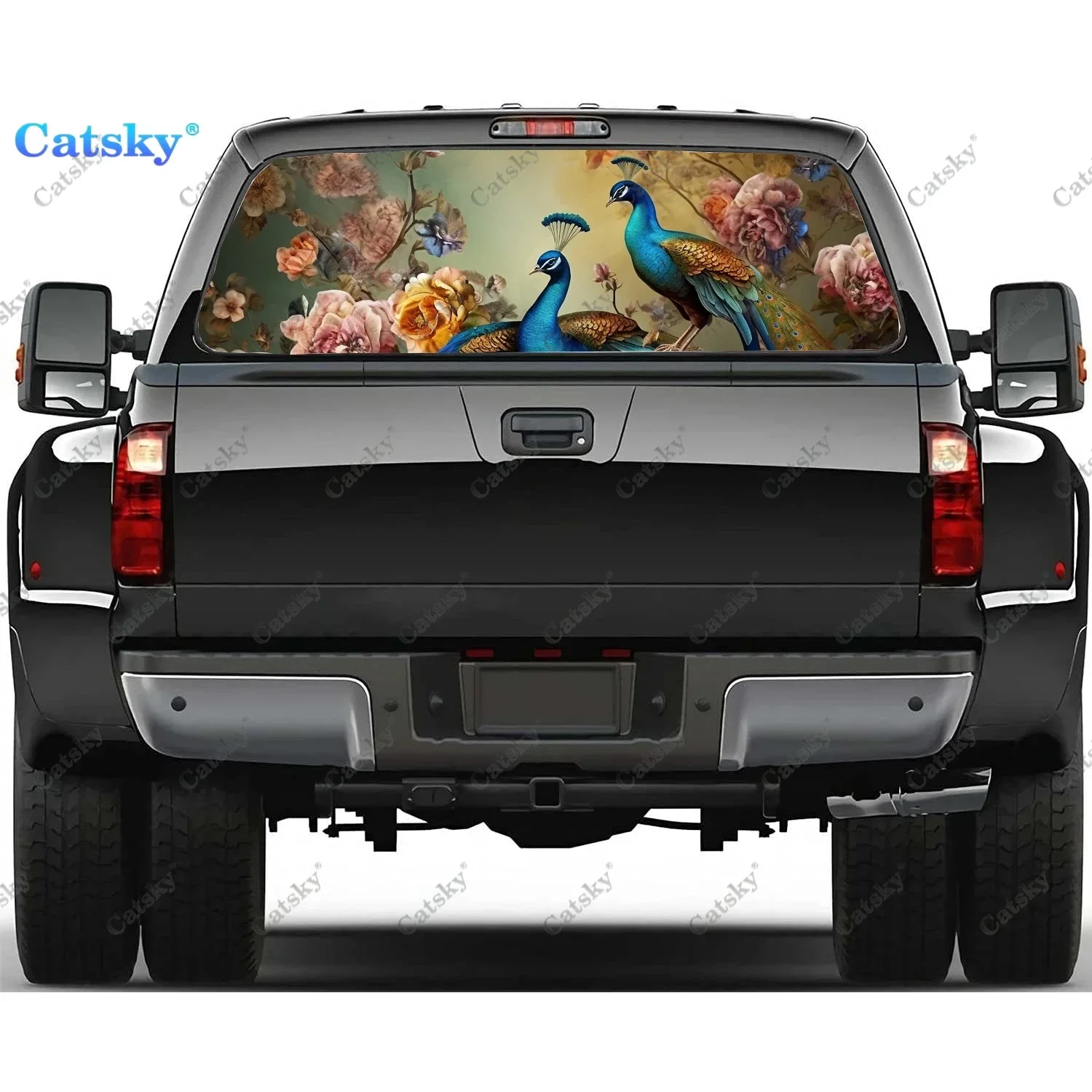 Peacock Watercolor Printing Car Rear Window Sticker Windshield Decal Truck Rear Window Decal Universal Perforated Vinyl Graphic