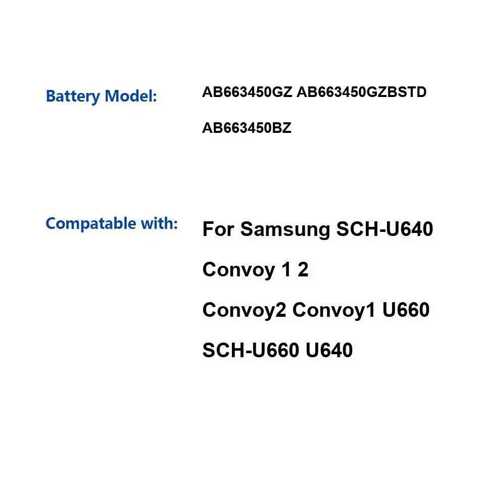 

Mobile Phone Battery AB663450GZ AB663450GZBSTD AB663450BZ 1300Mah For Samsung Convoy 1 2 Sch-U640 U660 Sch-U660 U640