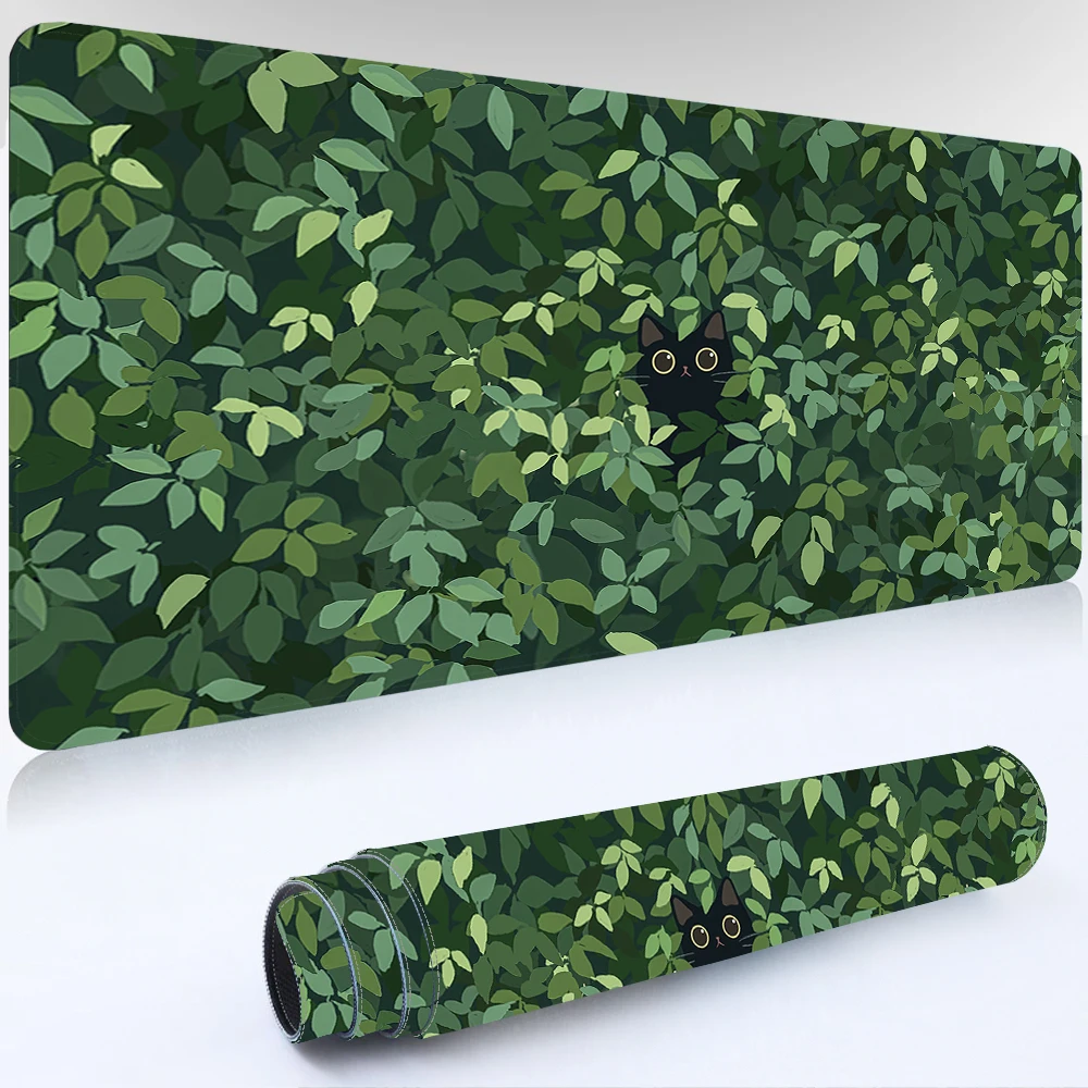 Cute Green Desk Mat, Kawaii Cat Mousepad Gaming Pc  Desk Pad Laptop Gamer Accessories Desk Stitched Edges Non-Slip Computer Mats