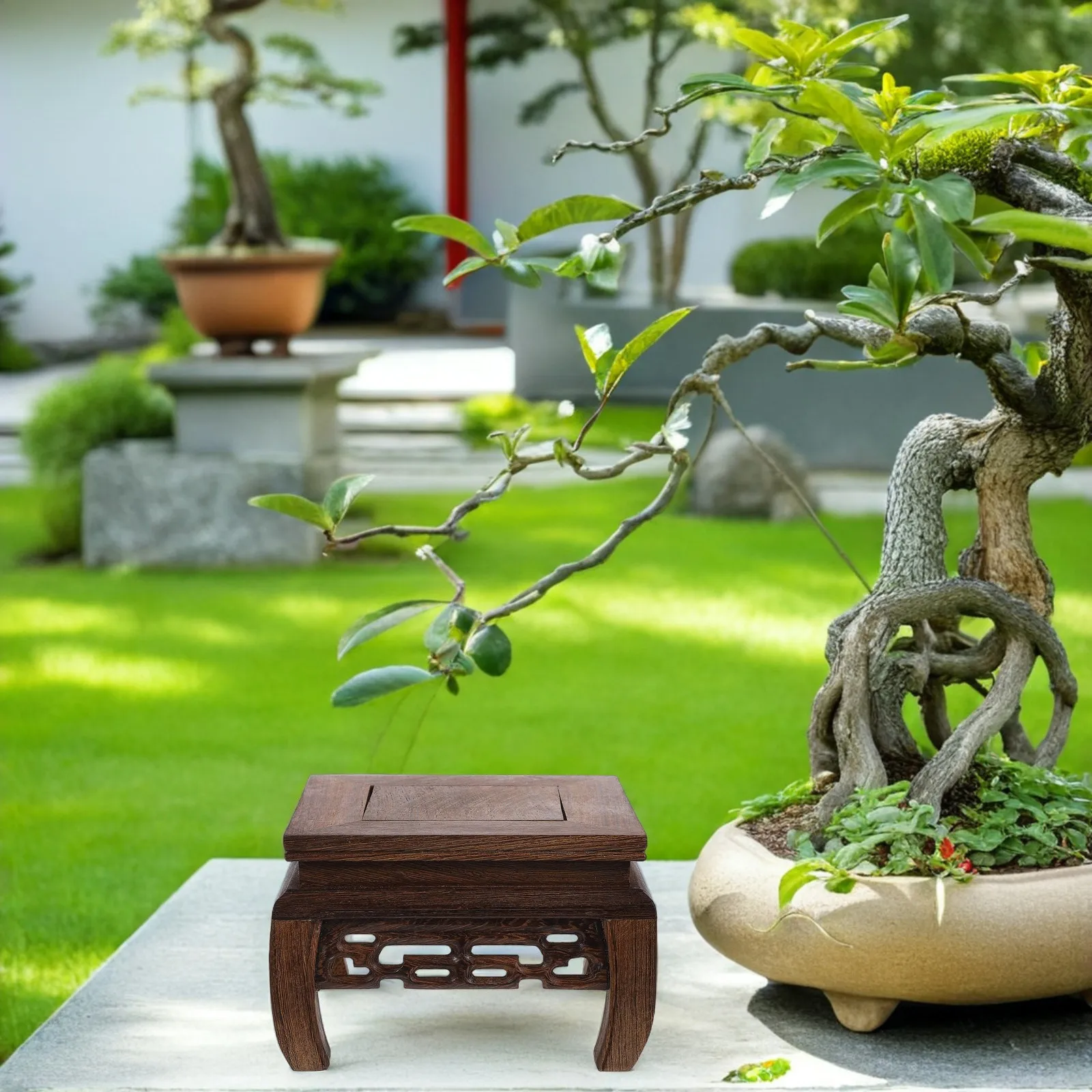 Square Wooden Vase Stand Premium Chicken Wing Wood Rustic Plant Stand Flower Pot Elevation Base for Home Office Commercial Use