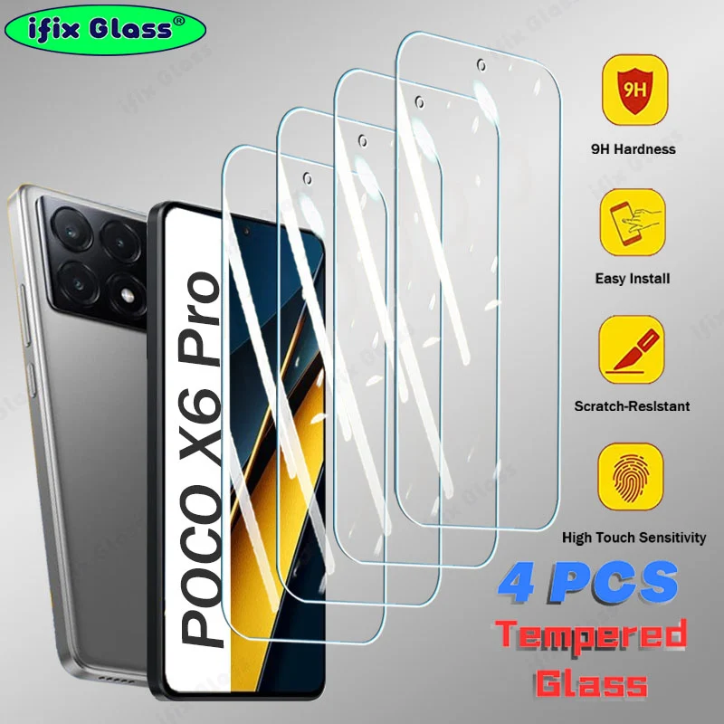 4Pcs Tempered Glass For Xiaomi POCO X6 F5 X5 M6 Pro Screen Protector For POCO X6Pro F5Pro X5Pro X6 X5 F5 Pro Cover Glass Film