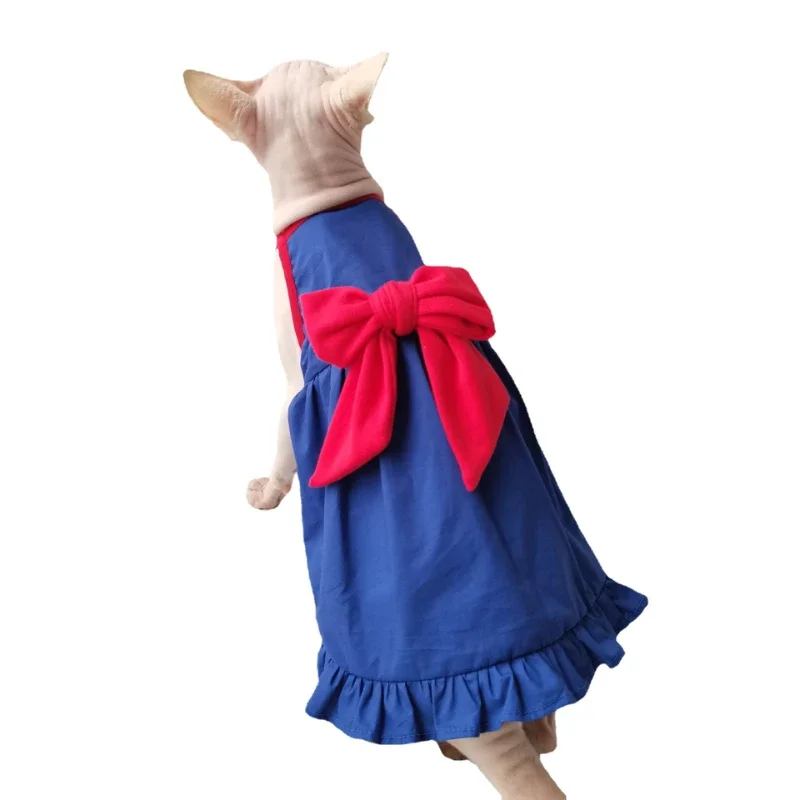 Sphinx Hairless Cat German Clothes Summer High Waist Blue Skirt Cotton Fabric Cool and Comfortable Breathable.