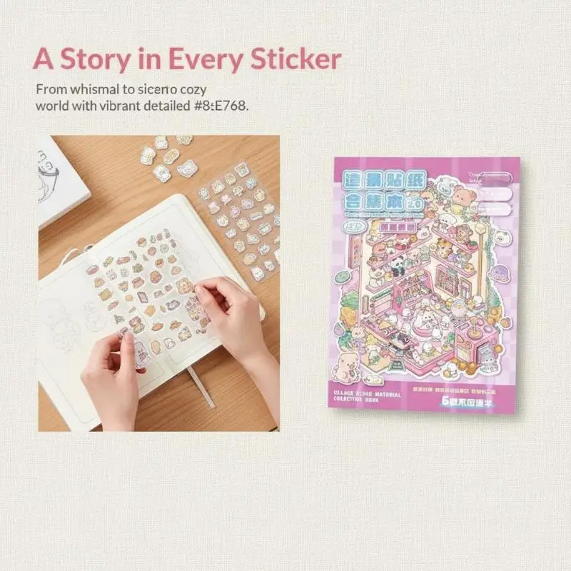 Cute Cartoon 3D Scene Building Sticker Book PET Waterproof Stickers For DIY Journal Scrapbook Decor Craft Toys