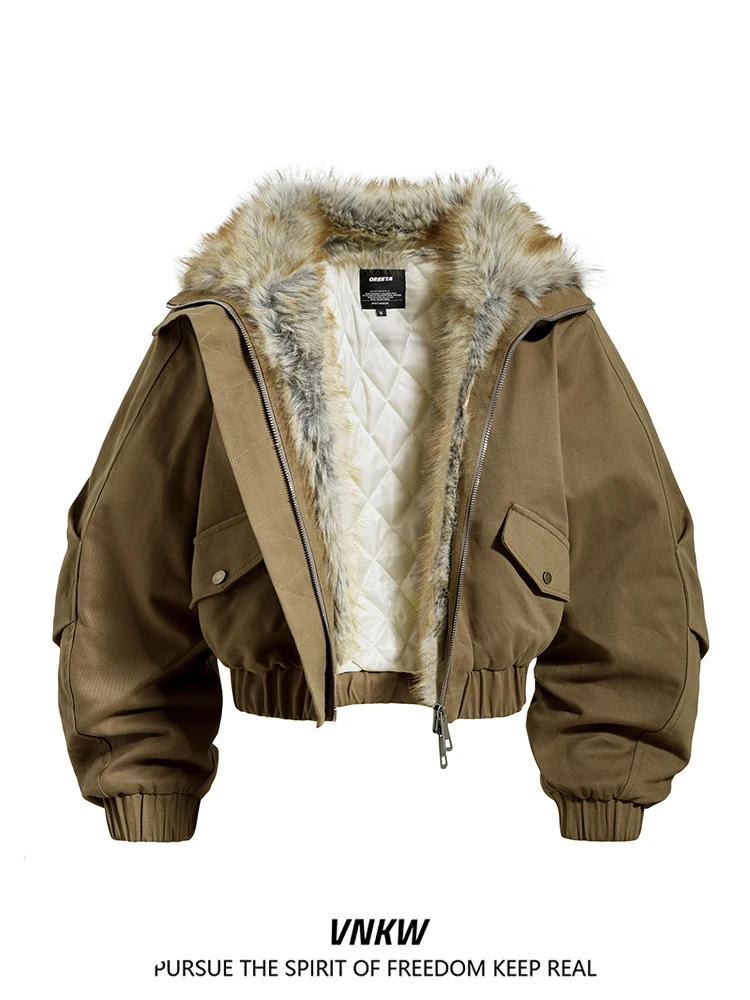 

Trendy Cotton Work Jaet Men's ort Loose Fit Thiened Warm Winter Coat with Cotton Insert Notched Collar Zipper Closure