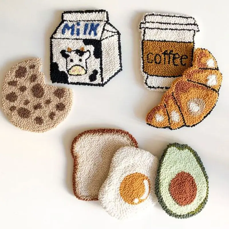 Craft Punch Needle Coasters Kit Easy Wool Poke Magic Needle Embroidery Set Making Tufted Mug Rug Pads Coaster for Adult Beginner