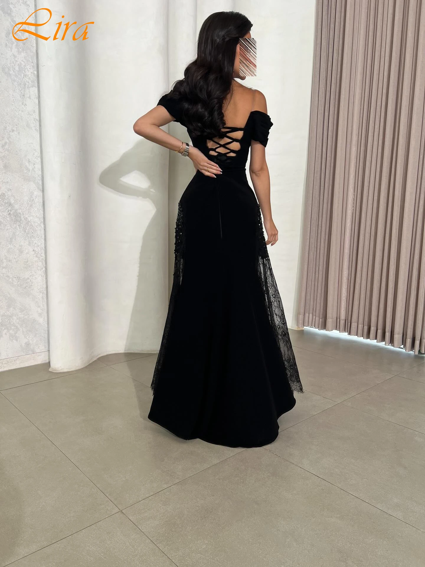 فستان سهرة أنيق مخصص برقبة قارب على شكل حرف A وأكمام قصيرة، فستان سهرة أنيق عالي الجودة مناسب للحفلات الكلاسيكية