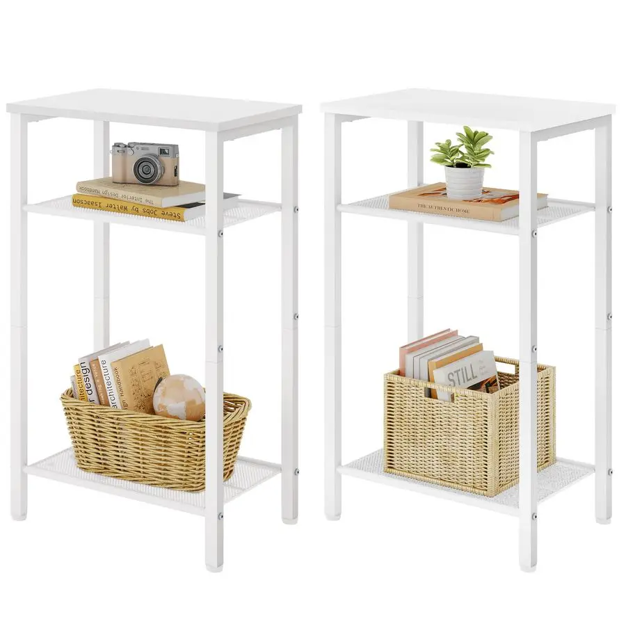 

2Set 3 Tier End Table, Telephone Table Set of 2, Tall Side Table with Storage Set of 2, Small Nightstand for Small Spaces, Metal