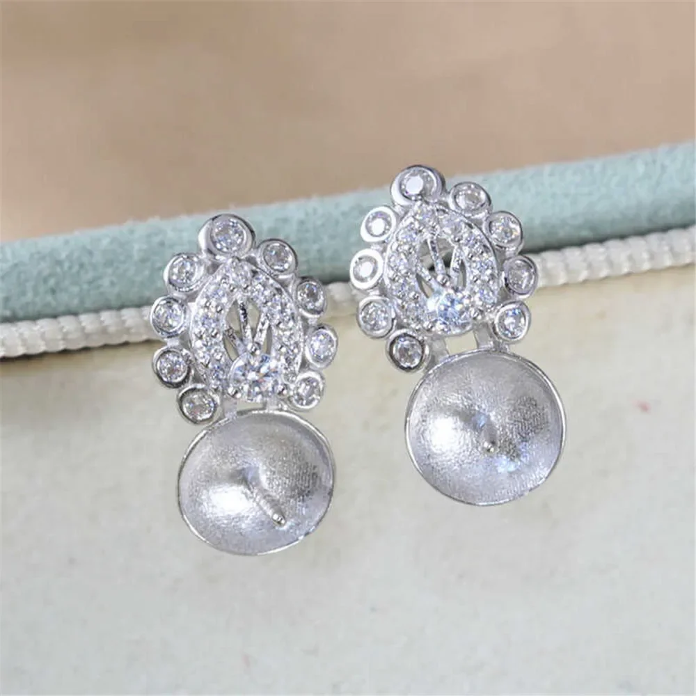 DIY Pearl Accessories New S925 Sterling Silver Light Luxury Diamond Earrings Empty Tray Classical Atmosphere Niche Design Sense