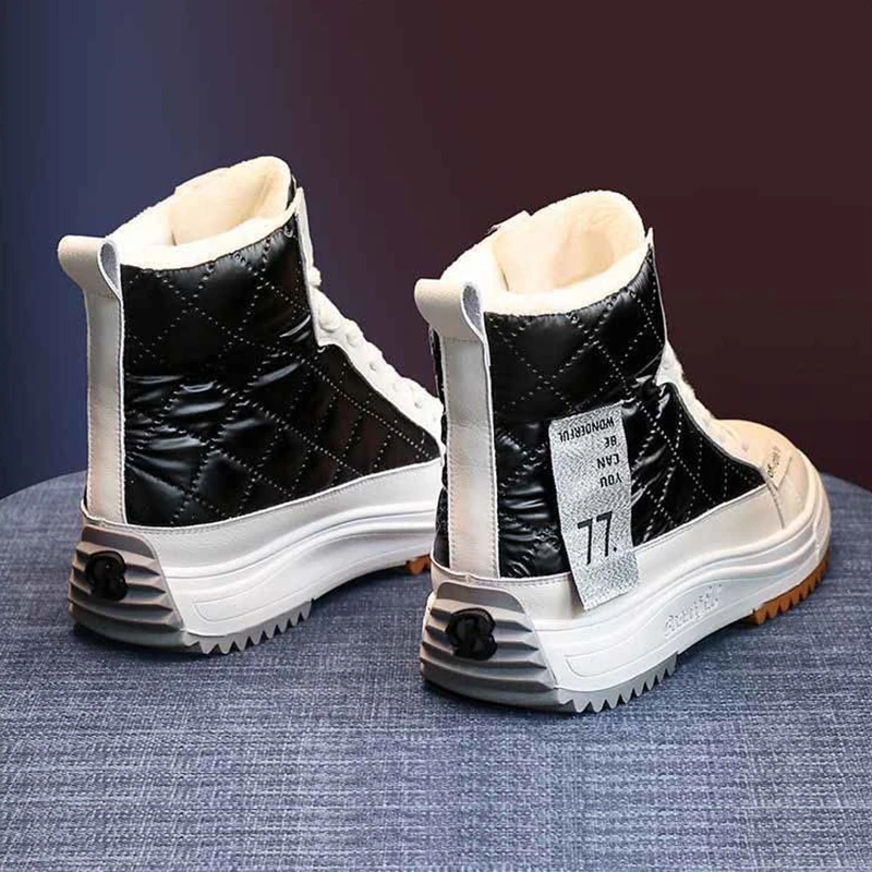 Casual Cotton Snow Boots Woman Warm Fashion Female Ankle Rubber Sports Winter Shoes for Women Padded Sneakers Lace Up Booties