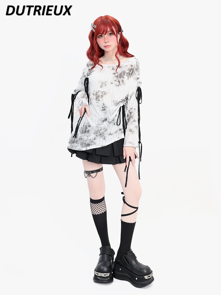 Punk Style 2024 New Spring Autumn Women's Tops Drawstring Sun Protection Long Sleeve Top Loose Cool Fashion Casual Tee for Lady