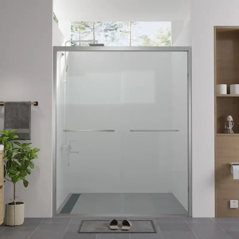 

56-60"x74" Aluminum Frame Double Sliding Shower Door, Bypass Shower Enclosure with 1/4" Clear Tempered Glass, Chrome Hardware,