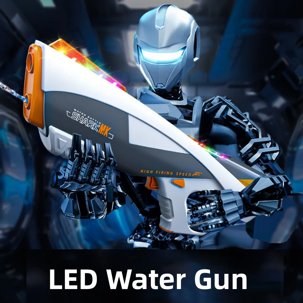 Summer Fully Automatic Electric Water Gun with Light Rechargeable Continuous Firing Party Game Kids Space Splashing Toy Boy Gift