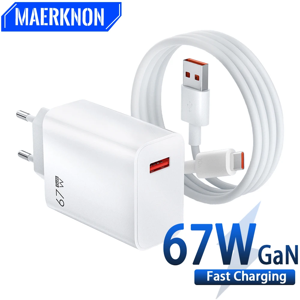 67W ładowarka USB GaN Super szybkie ładowanie szybkie ładowanie ładowarka telefon komórkowy 6A typ C kabel do Huawei P30 Xiaomi