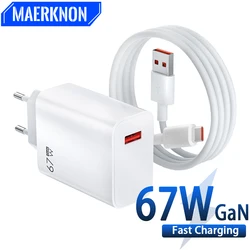 67W ładowarka USB GaN Super szybkie ładowanie szybkie ładowanie ładowarka telefon komórkowy 6A typ C kabel do Huawei P30 Xiaomi