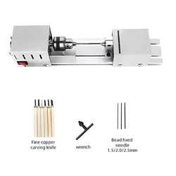 DIY Mini Wood Lathe Machine 12-24V DC Woodworking Miniature Buddha Pearl Lathe Grinding Polishing Wood Drill (No Power Supply)