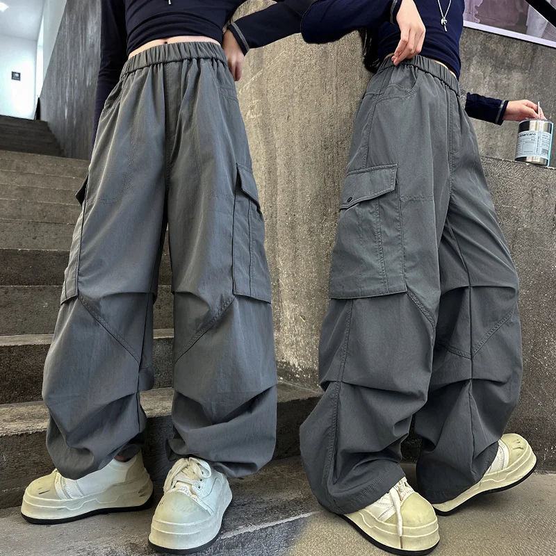 

Teenage Girls Wide Leg Cargo Pants 2025 Autumn Fashion Kids Casual Long Pants School Young Children Straight Baggy Trousers 14Y
