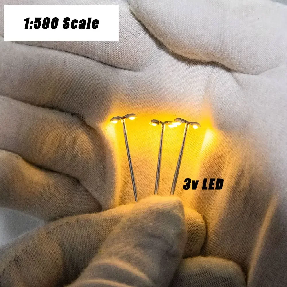 Lampe LED Miniature en métal, 3 pièces, 3V 1/500, Double lumière, aménagement de construction d'architecture, matériaux de fabrication de modèles pour Diorama, bricolage