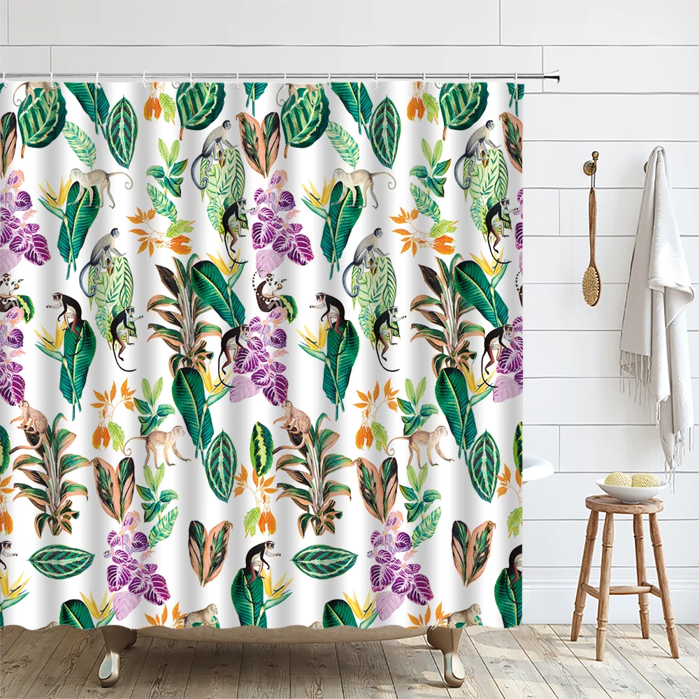 Tropical Birds Shower Curtain for Bathroom Parrot Toucan Green Leaves Plants Summer Polyester Fabric Bath Curtains Decor Hooks