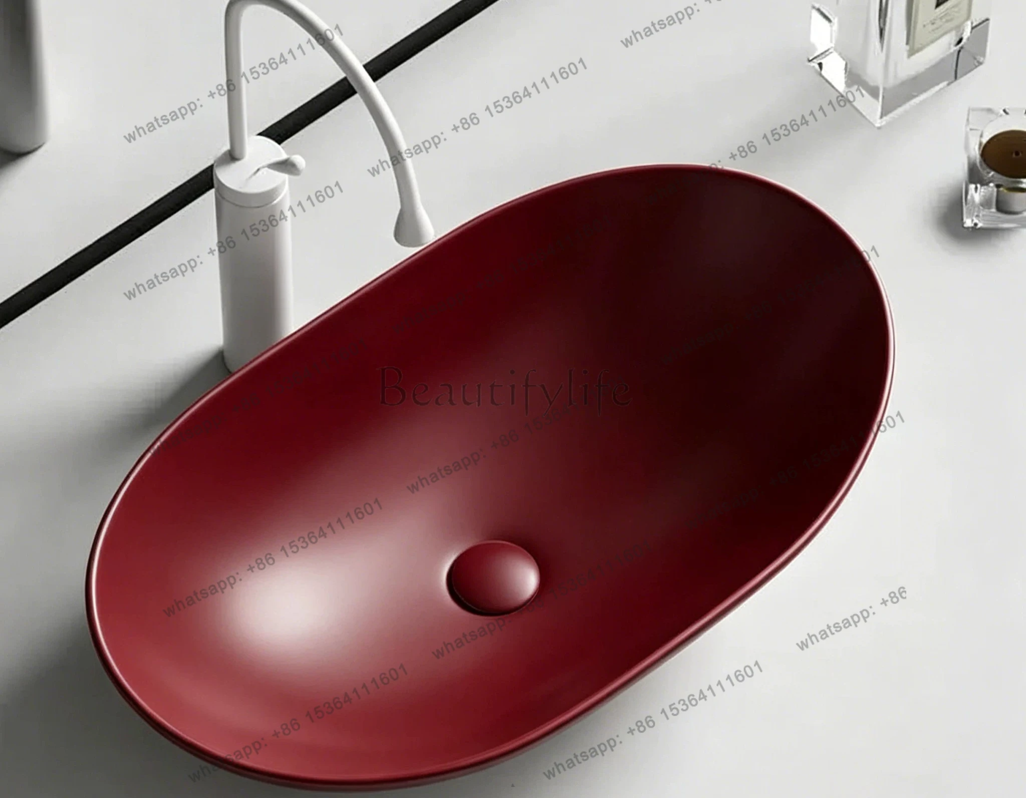 Burgundy custom color countertop basin hotel ceramic large size lucky ingot basin