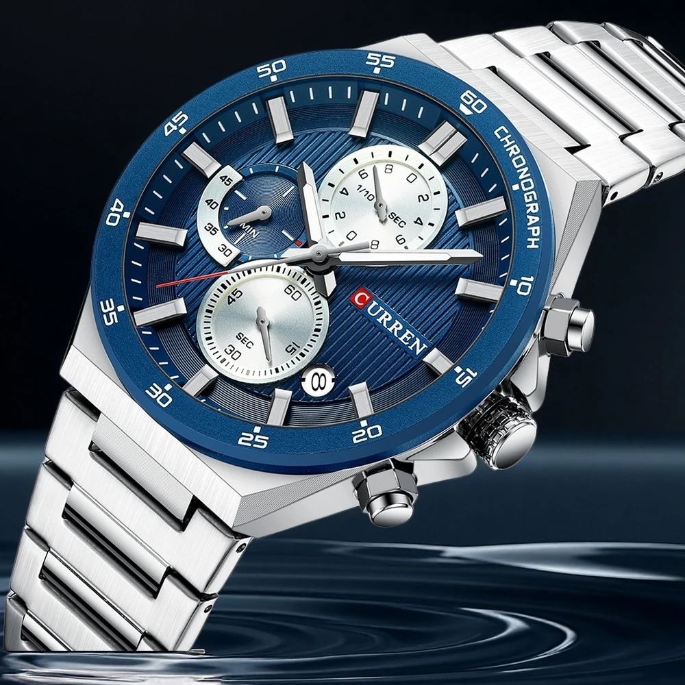 CURREN Mens Watch 2025 Multifunctional Chronograph Quartz Watch Moon Phase Watches For Men Waterproof Mens Gifts Reloj