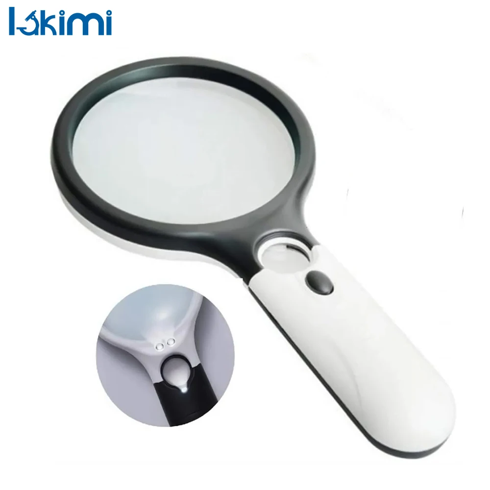 

Ручная лупа, белая 45X — ювелирная лупа и 3 светодиодных лампочки для чтения LK-AA43