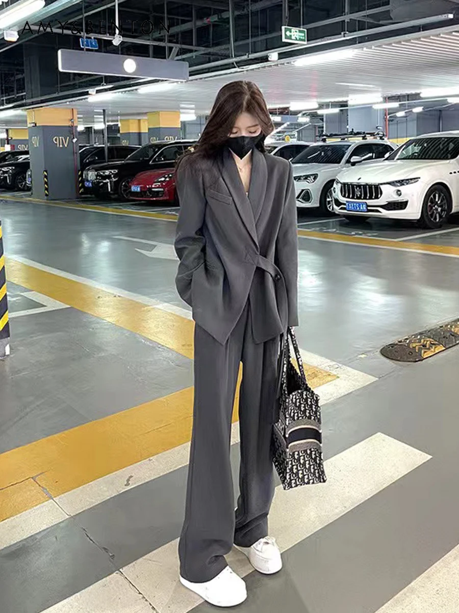 Commute Style Fashionable Suit Coat Wide Leg Pants Two Piece Sets Women Spring Autumn New High Sense Loose Casual Business Suit