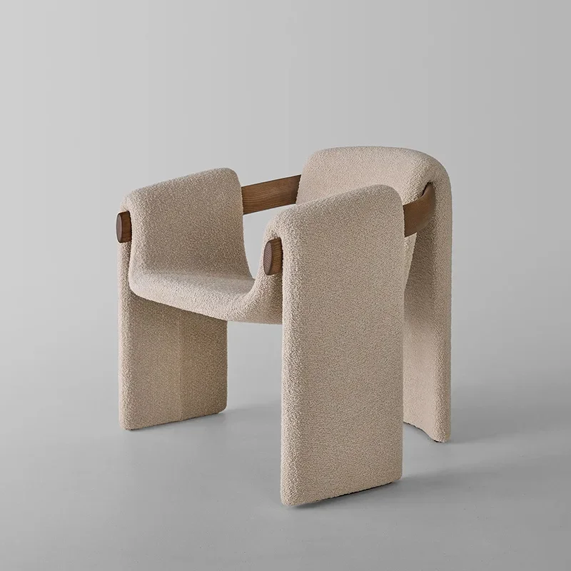 Modern Living Room Bedroom Hotel Apartment Reception Teddy Fabric Solid Wood Armrest Styling Cotton Leisure Sofa Chair