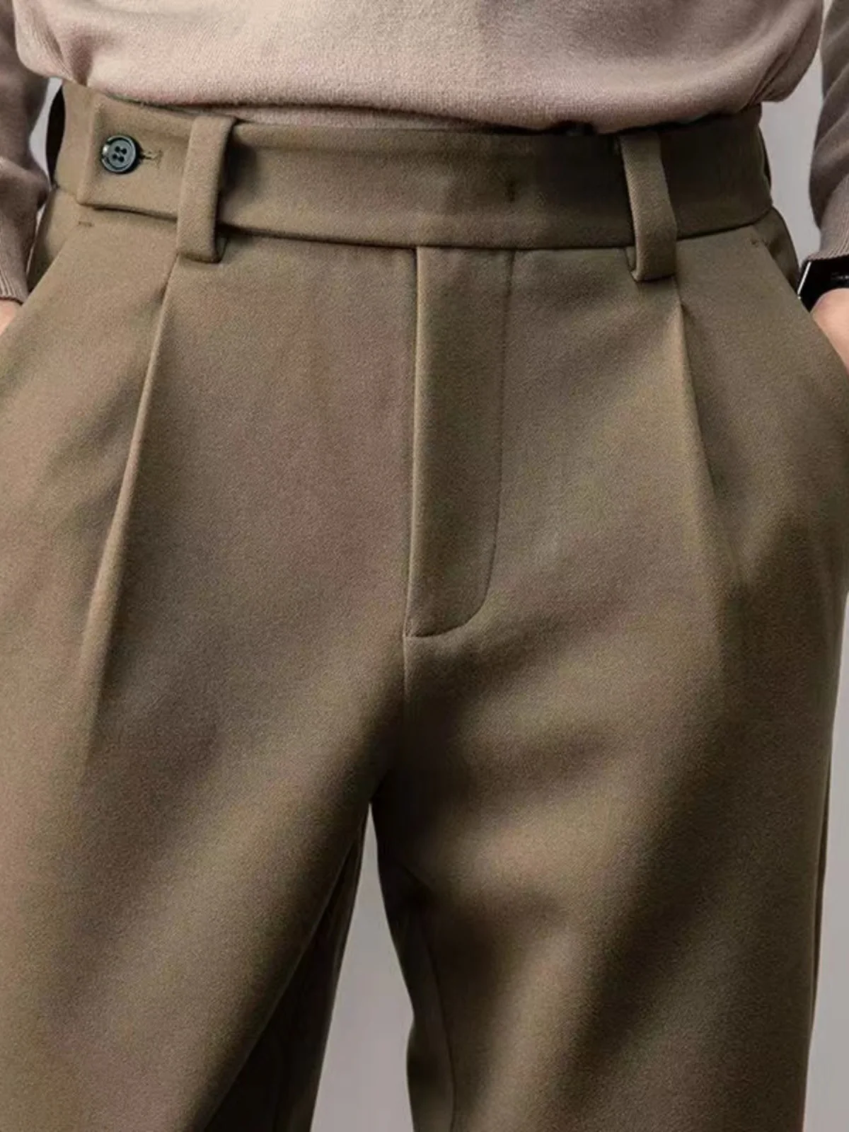 

Thickened Woolen Men's Casual Pants Winter Business Casual Straight Leg Long Trousers Warm Neapolitan Suit Pants for Men