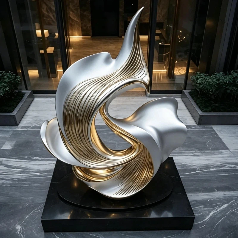 Modern Abstract Stainless Steel Sculpture Welded Gold Silver Finish 180cm Luxury Hotel Lobby Decoration Outdoor/Interior Art