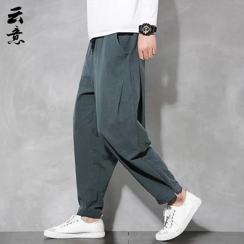 

Summer Loose Men's Linen Casual Pants Straight Leg Harlan Cotton Linen Slim Fit Trousers Comfortable Breathable Long Trousers