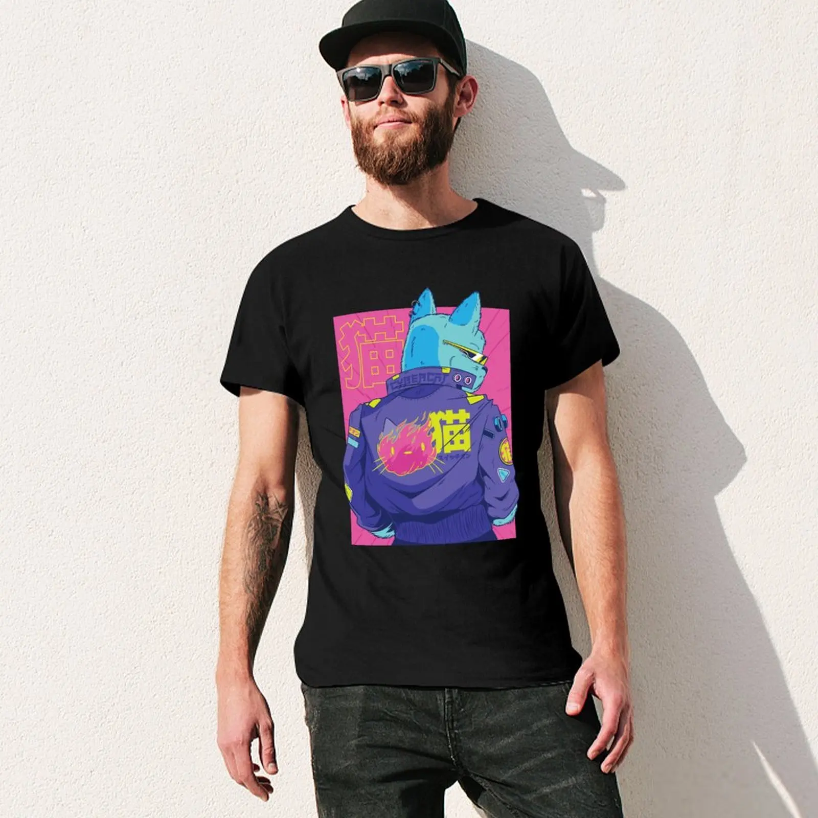 Cyberpunk Cybercat T-Shirt croswit shirt man Luxury man custom t shirt mens vintage t shirts