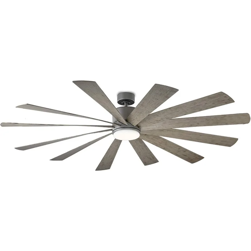 Windflower Smart Indoor and Outdoor 12-Blade Ceiling Fan 80in Graphite Weathered Gray with 2700K LED Light Kit