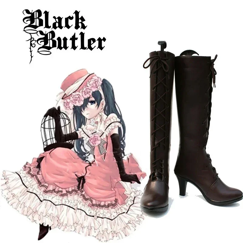 

Аниме Black Bulter Kuroshitsuji Ciel, вечерние туфли для косплея, женские длинные сапоги на высоком каблуке для девочек, индивидуальный заказ для унисекс