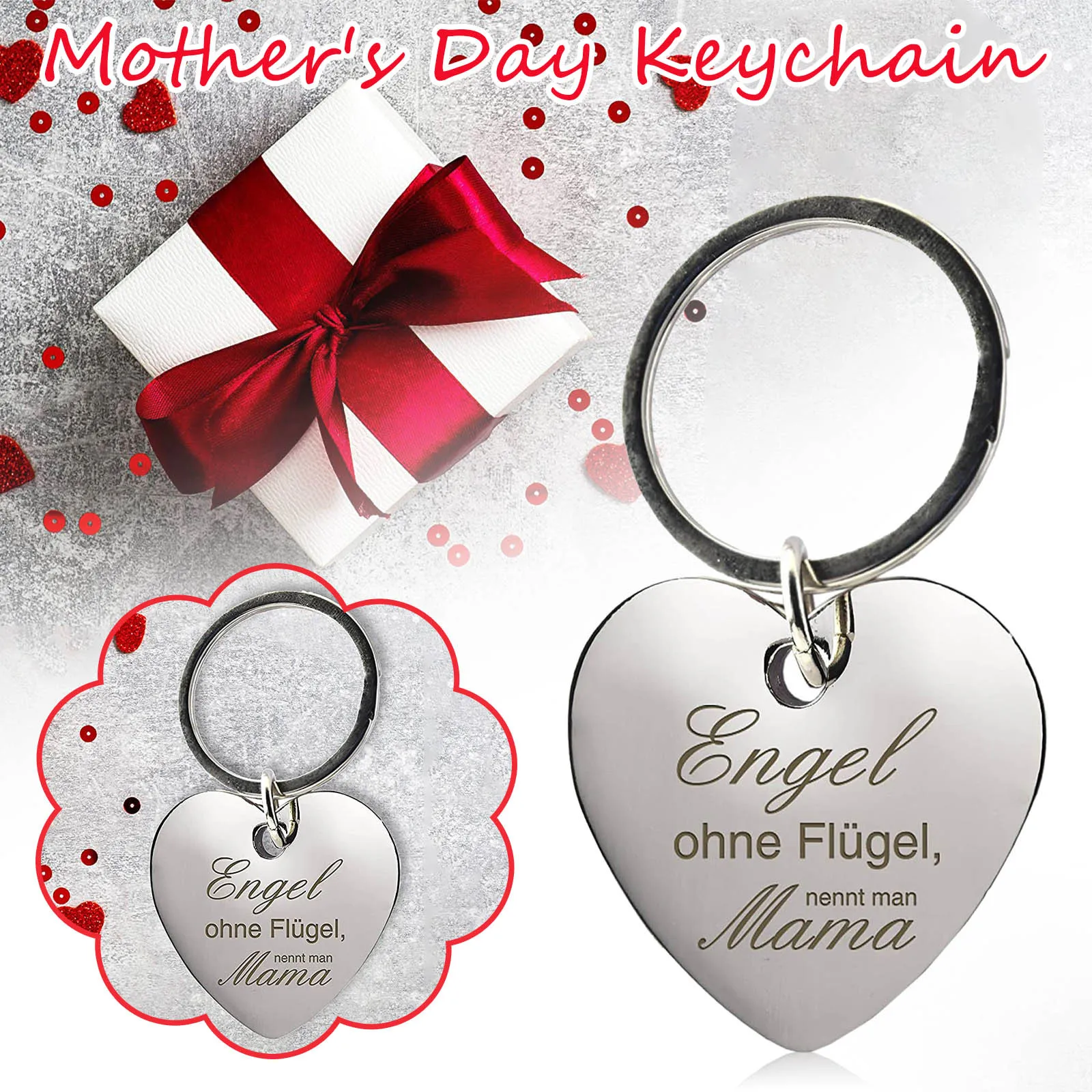 Heart Shaped Keychain Mothers Day Gift Engraved Text Pendant Family Love Souvenir Accessory For Mama Angel Wing Token 2026 T1