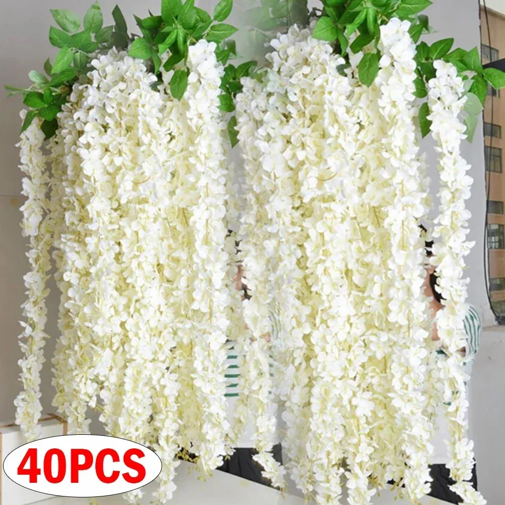 

40/10pcs Artificial Flowers Wisteria Wedding Garland Wall Hanging Decor Artificial Flowers Garland for Garden Party Wedding Home