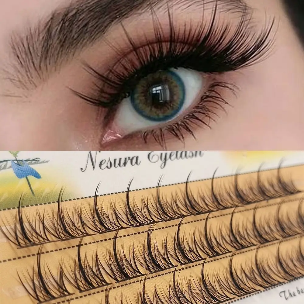 Wispy Volume Individual Cluster Lashes C Curl Natural Long DIY Self Grafting Eyelashes Black Stem 0.07mm Thickness