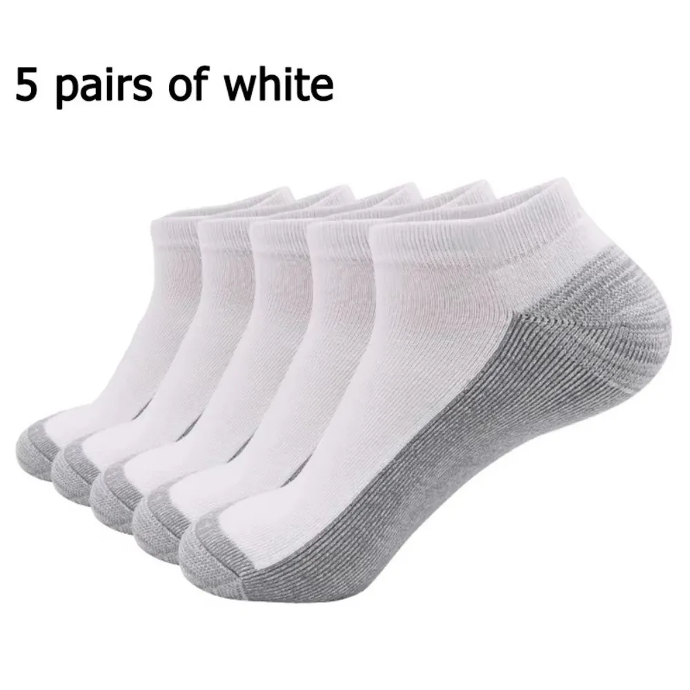 

5Pair Breathable Work Socks Towel Bottom Double Solid Color Mesh Running Sock with Anti-Friction Heel Design