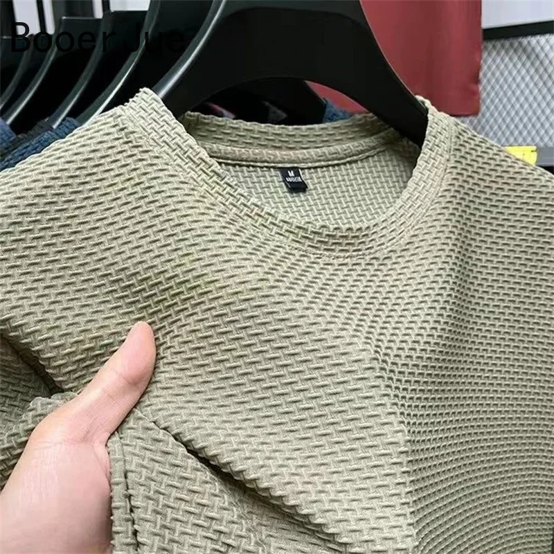 High End Ice Silk Mesh T-shirt Men's Short Sleeve Round Neck Tshirt Man Summer Half Sleeve Men Thin Solid Color Sports Tees Tops
