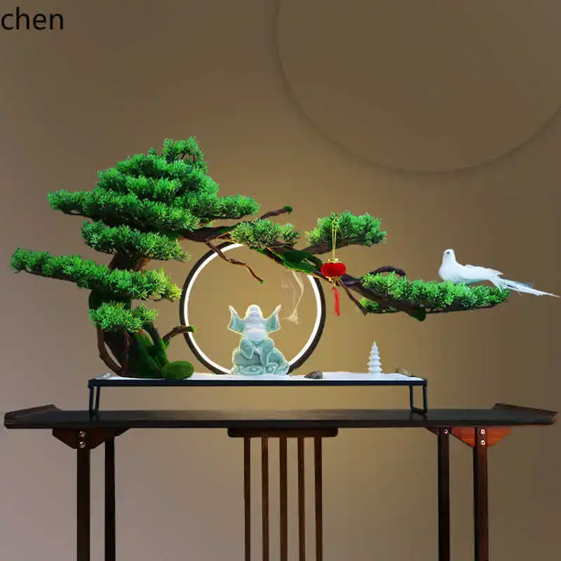 Hxl artificial bonsai welcoming pine ornament - chinese style entryway micro landscape decoration