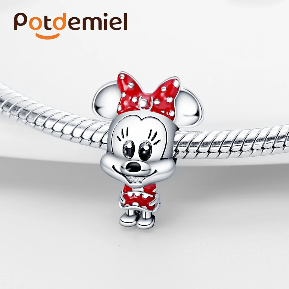 Potdemiel Disney 925 Silver Minnie, Marie Cat And Oogiebugee Pendant, Perfect For Diy Original Bracelets, Girls' Holiday Gift view 4