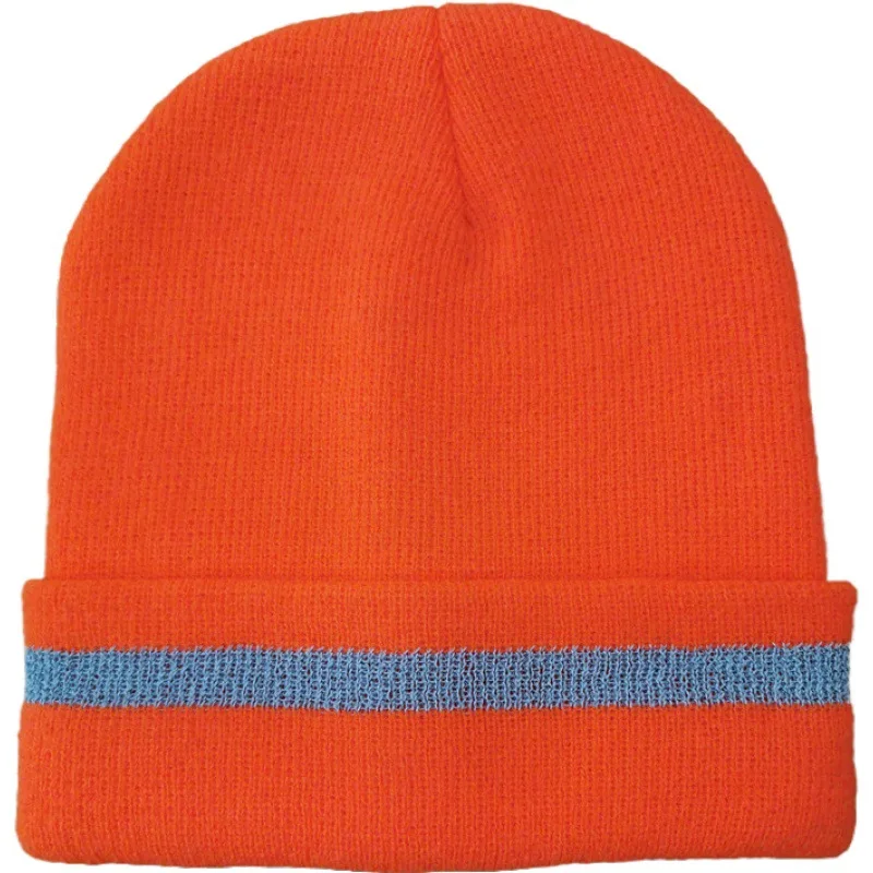 Winter Cap Beanie Fluorescent Color Reflective Striped Acrylic Double Knit Hat Outdoor Sweater Satin Lined Hat