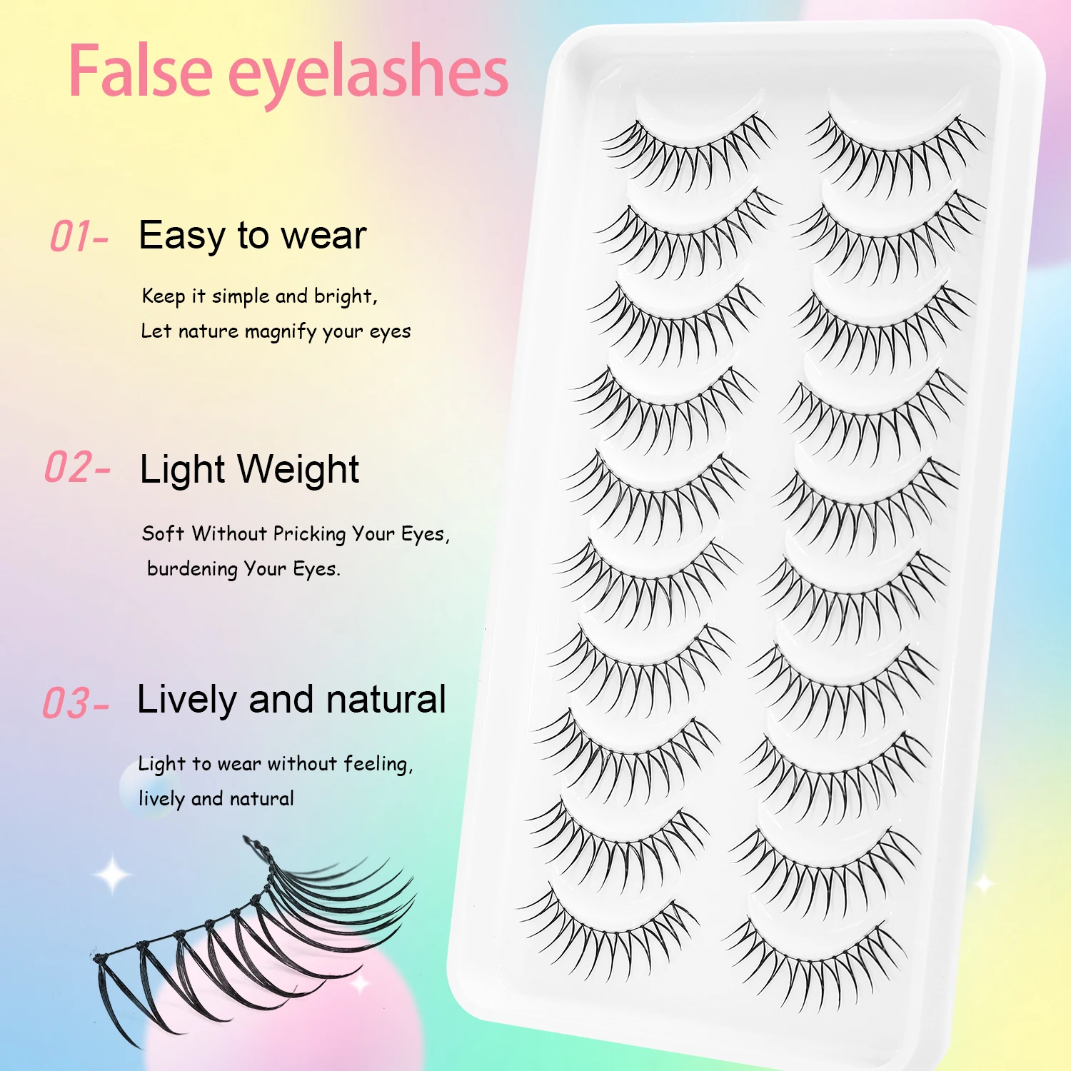 10 Pairs of U-Shaped Female Idol False Eyelashes with Distinct Strands, Ultra-Natural Idol Lashes with a Clear and Natural Makeup Look, Thick and Natural Style, Beginner-Friendly, Professional Makeup Artist Use