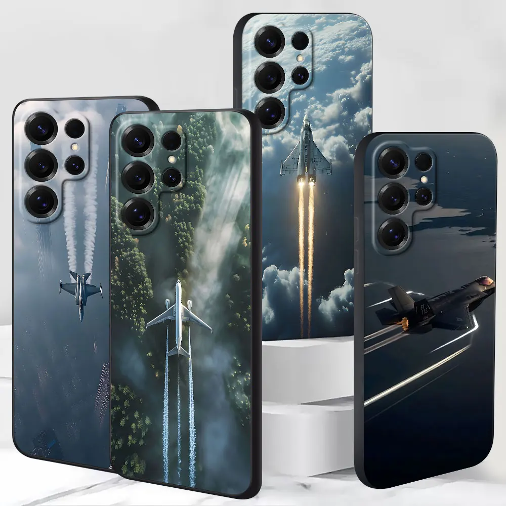 TPU Case for Samsung Galaxy S26 S25 S21 S24 S10 S23 S22 Ultra S20 FE S8 S9 Plus Black Phone Cover Futuristic Fighter Jet Flight