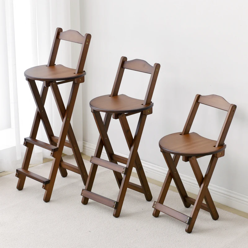 

Foldable Bar Stool Bamboo High Foot Chair with Backrest Kitchen Dining Stool Modern Breakfast Seat Space-Saving Home Furniture