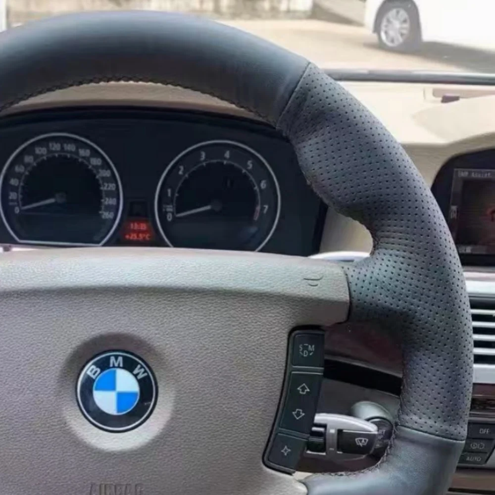 Customization Car Steering Wheel Cover Accessories Hand Sewing Suede Leather Non-Slip For BMW 7 Series E65 E66 730Li 740Li 745Li