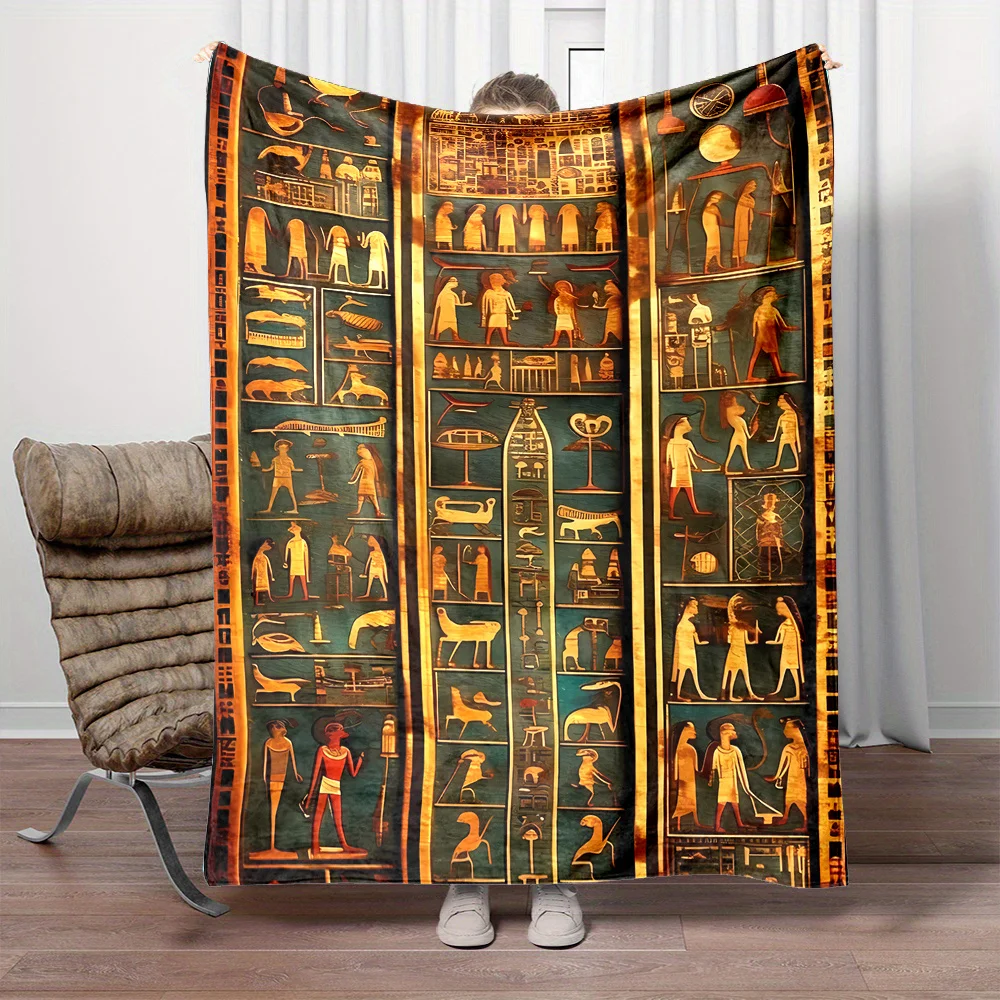 Luxury Egyptian Pharaoh Hieroglyphic Print Throw Blanket Large Living Room Decor 150x200cm Bedspread Gift