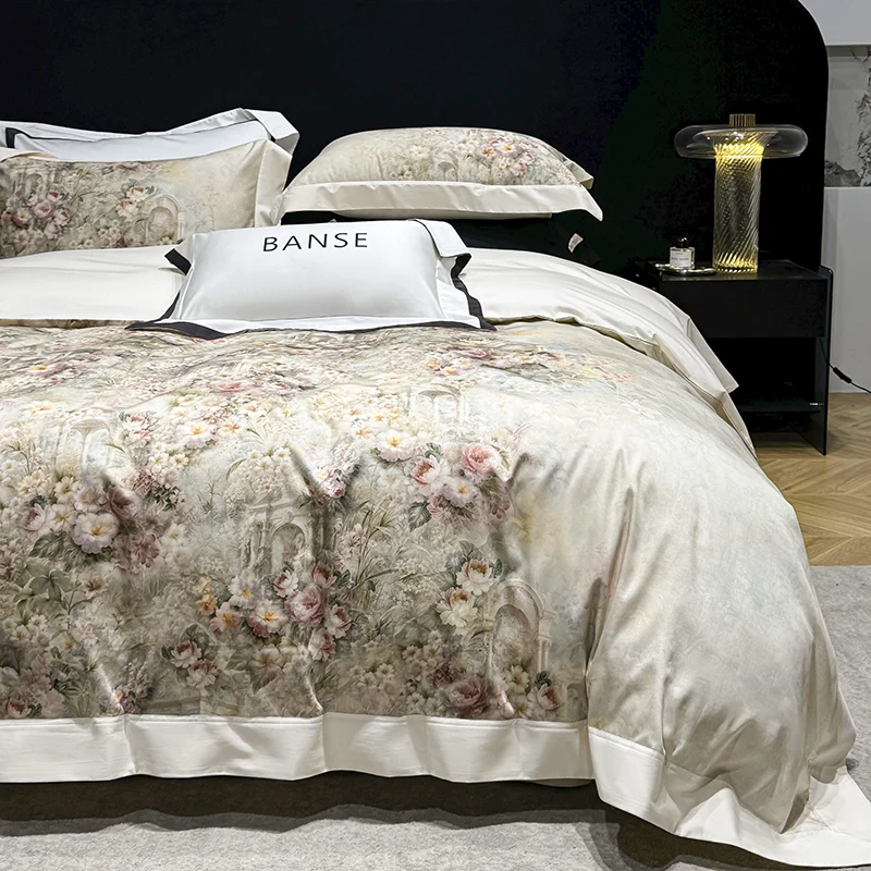 

Vintage Oil Painting Digital Print Bedding Set 1000TC Egyptian Cotton Flowers Duvet Cover Bed Sheet Or Fitted Sheet Pillowcases