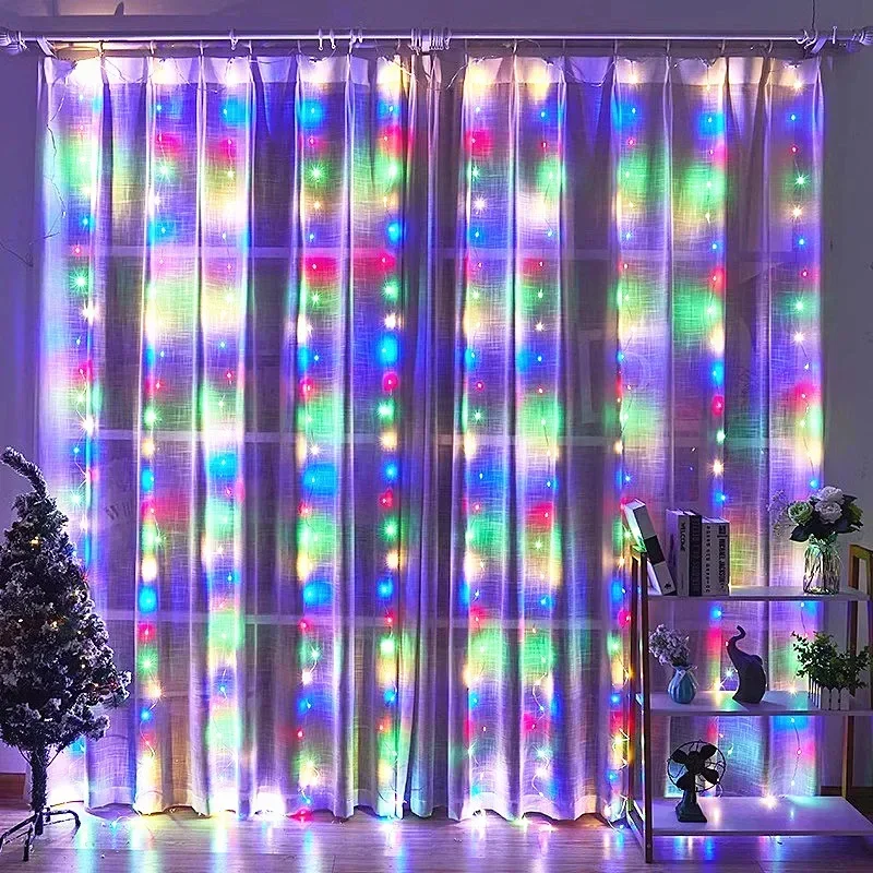 3/4/6M nowy rok Home Decor kurtyna świetlna LED String 8 trybów wróżka girlanda świąteczne przyjęcie sypialnia ślub Navidad dekoracja