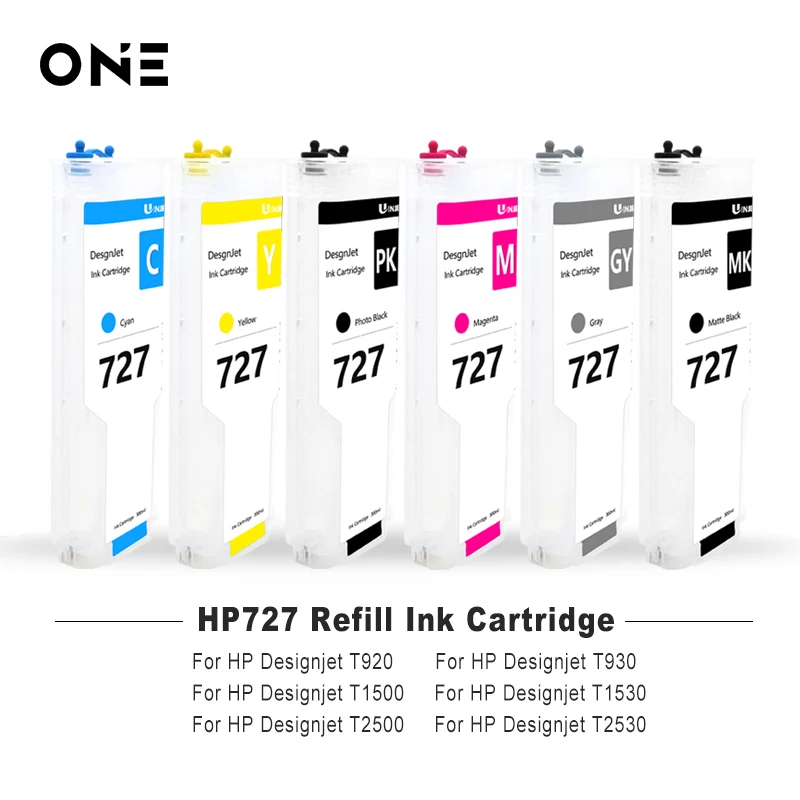 

300ml 727 Refillable Ink Cartridge for HP 727 for HP DesignJet T920 T930 T1500 T1530 T2500 T2530 Printers with Permanent Chip